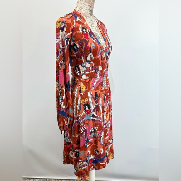 CLEMENTS RIBEIRO Vibrant Orange Red Sheath Dress with Bishop Sleeves size XS - Picture 5 of 13